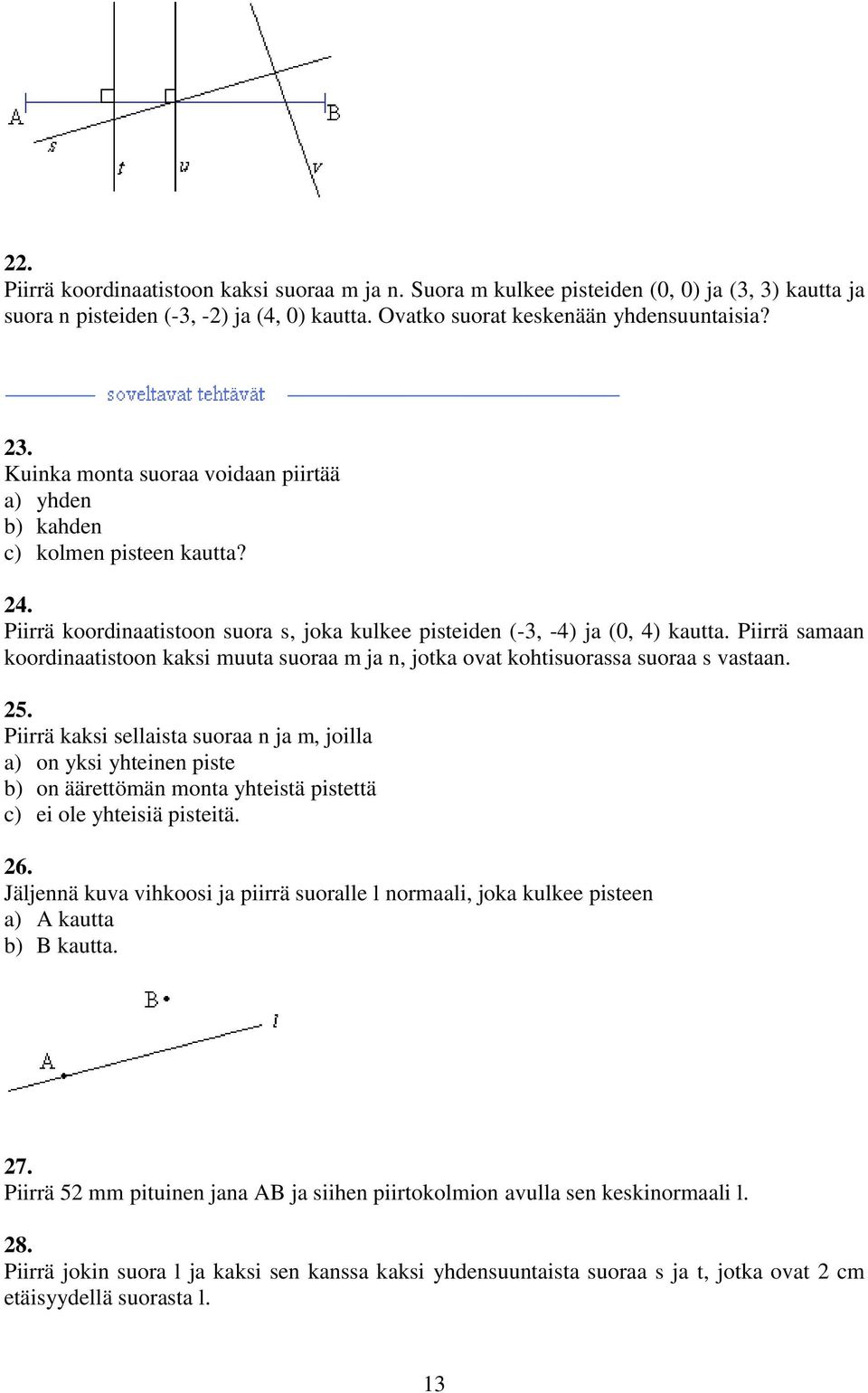 Piirrä samaan koordinaatistoon kaksi muuta suoraa m ja n, jotka ovat kohtisuorassa suoraa s vastaan. 25.