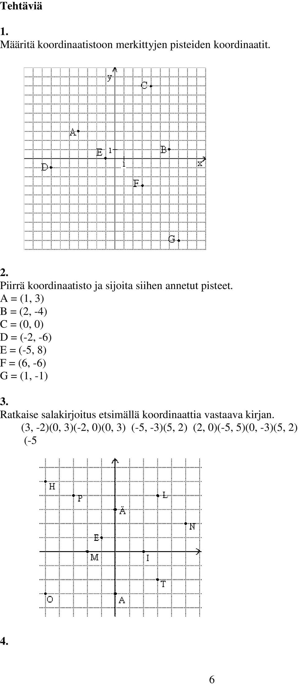 A = (1, 3) B = (2, -4) C = (0, 0) D = (-2, -6) E = (-5, 8) F = (6, -6) G = (1, -1) 3.