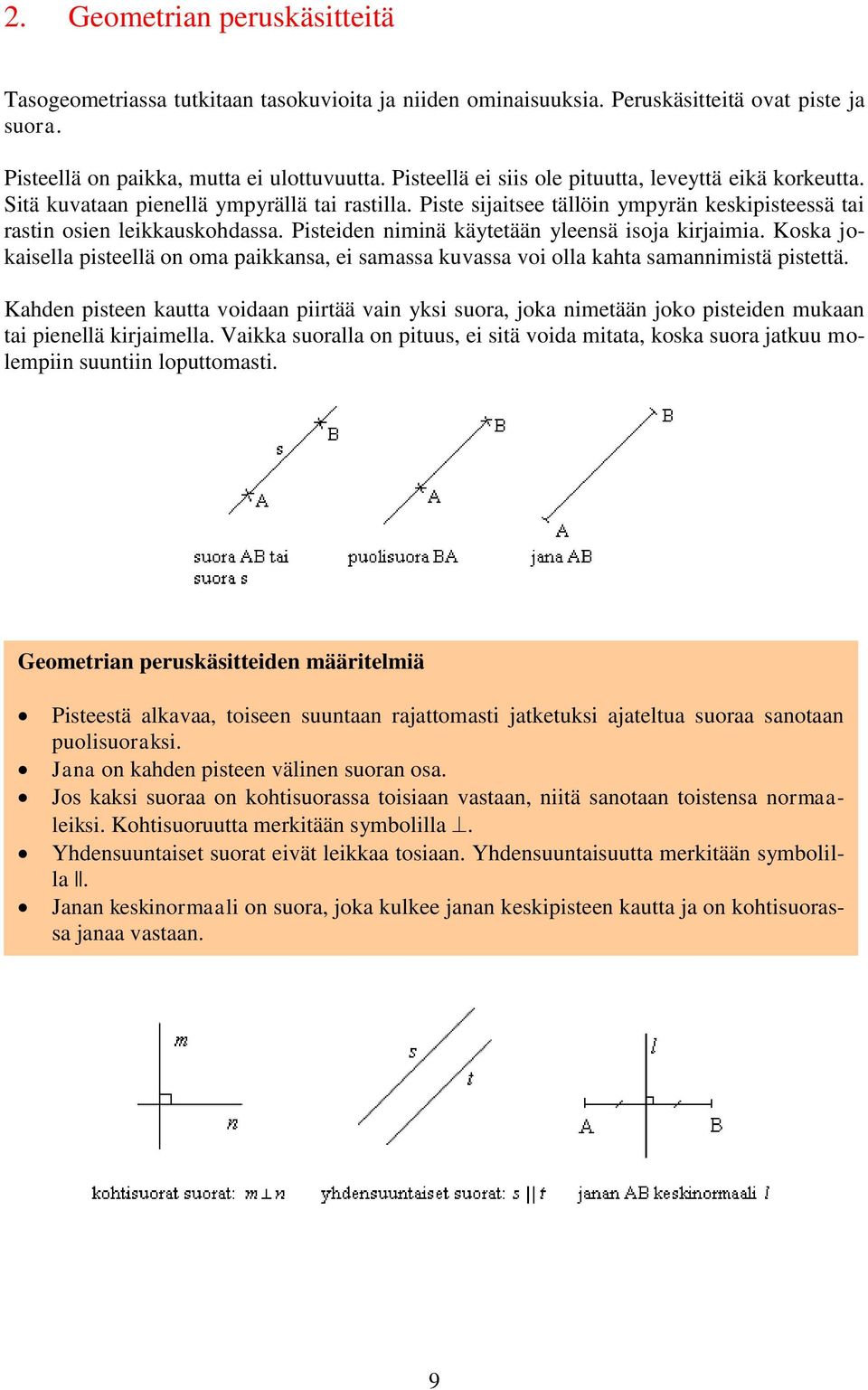 Pisteiden niminä käytetään yleensä isoja kirjaimia. Koska jokaisella pisteellä on oma paikkansa, ei samassa kuvassa voi olla kahta samannimistä pistettä.