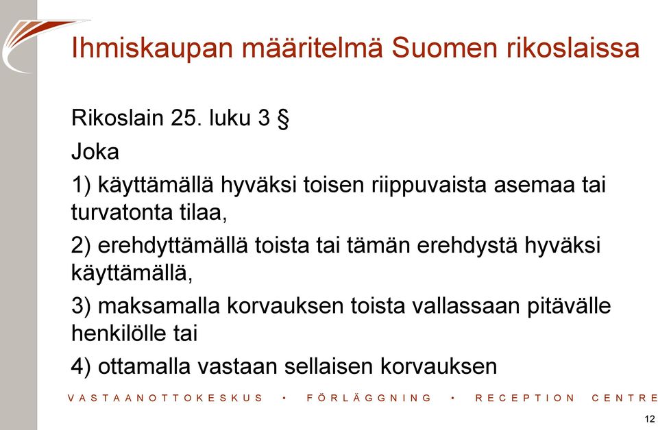 tilaa, 2) erehdyttämällä toista tai tämän erehdystä hyväksi käyttämällä, 3)