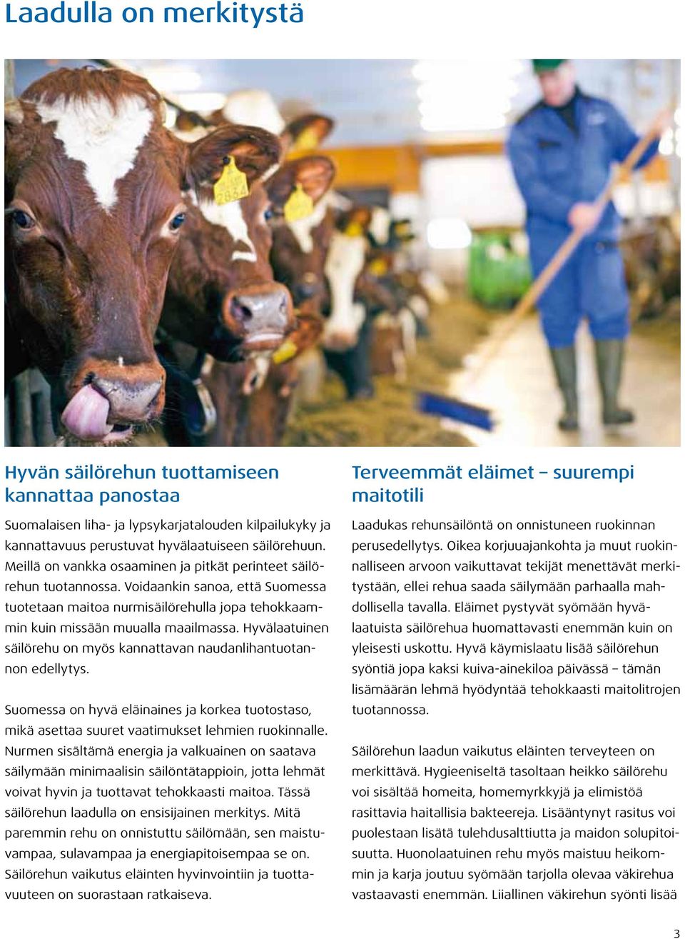 Hyvälaatuinen säilörehu on myös kannattavan naudanlihantuotannon edellytys. Suomessa on hyvä eläinaines ja korkea tuotostaso, mikä asettaa suuret vaatimukset lehmien ruokinnalle.