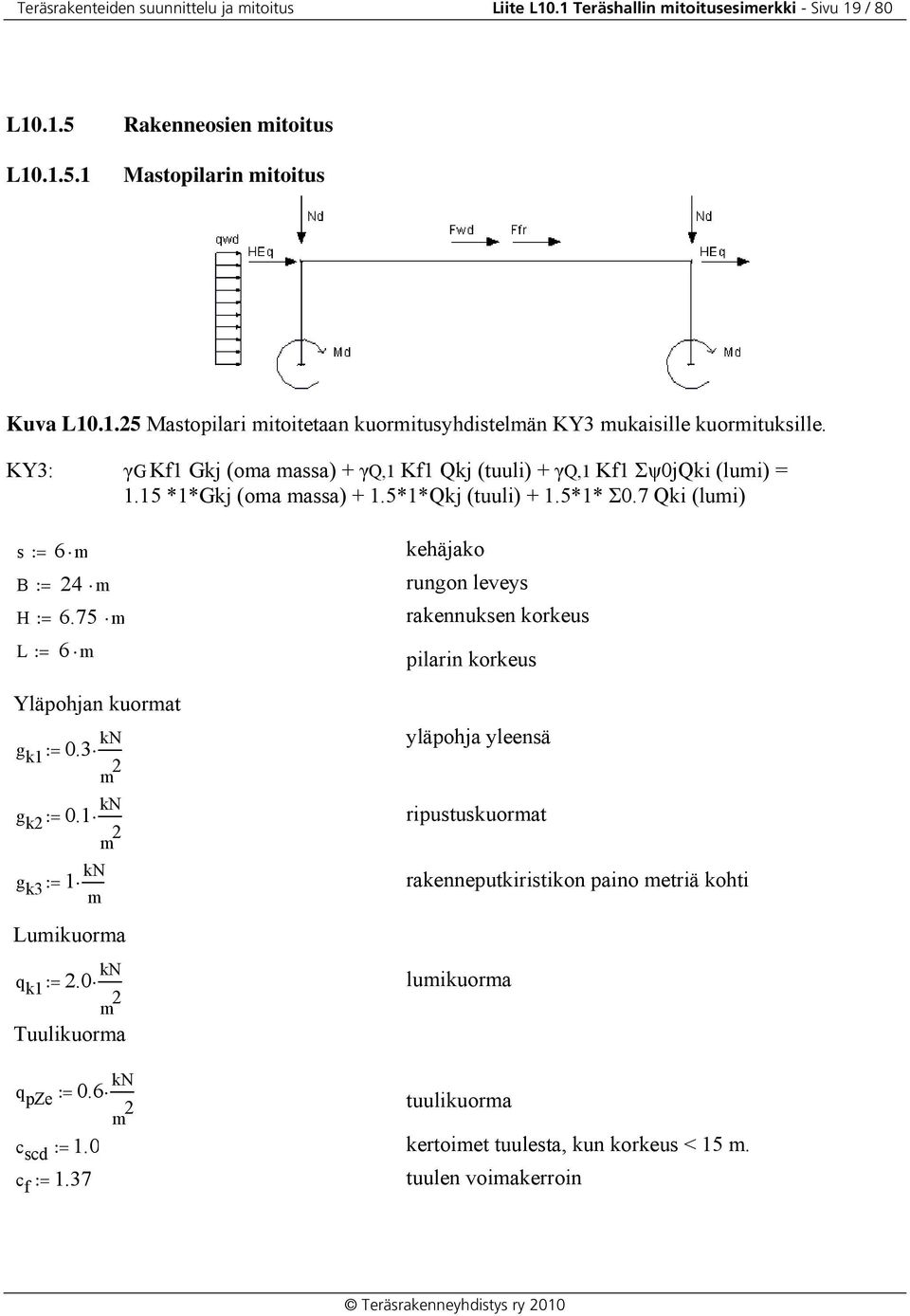 75 m rakennuksen korkeus L := 6 m Yläpohjan kuormat g k1 := g k g k3 0.3 kn m pilarin korkeus yläpohja yleensä := 0.
