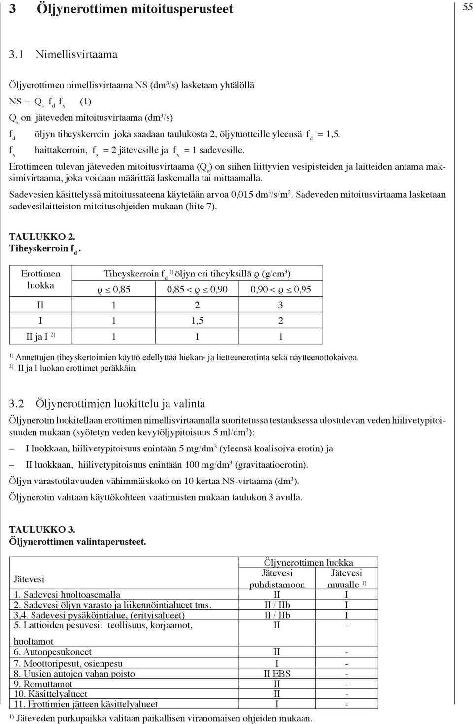 yleensä = 1,5. f x haittakerroin, f x = 2 jätevesille ja f x = 1 sadevesille.