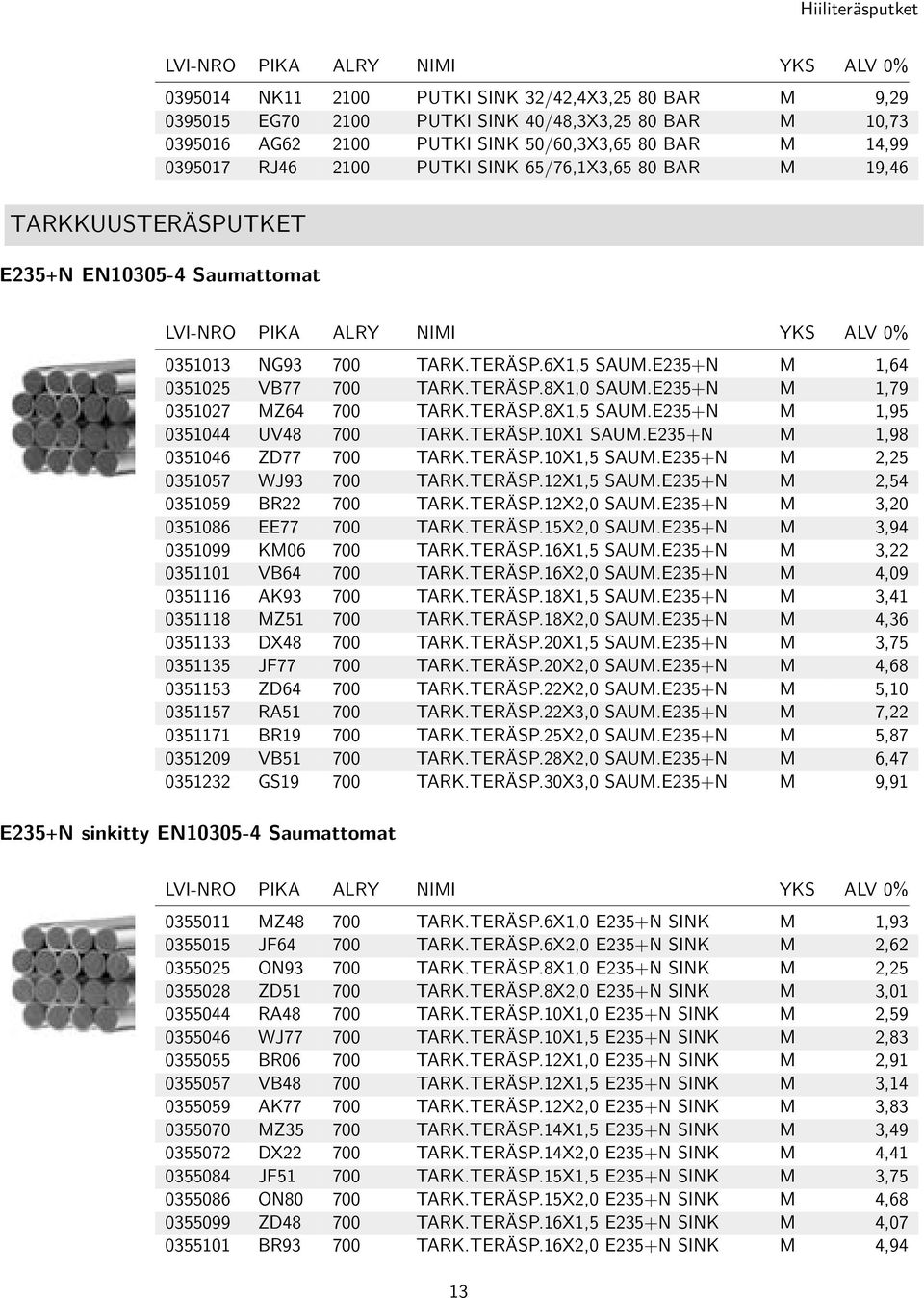 E235+N M 1,79 0351027 MZ64 700 TARK.TERÄSP.8X1,5 SAUM.E235+N M 1,95 0351044 UV48 700 TARK.TERÄSP.10X1 SAUM.E235+N M 1,98 0351046 ZD77 700 TARK.TERÄSP.10X1,5 SAUM.E235+N M 2,25 0351057 WJ93 700 TARK.