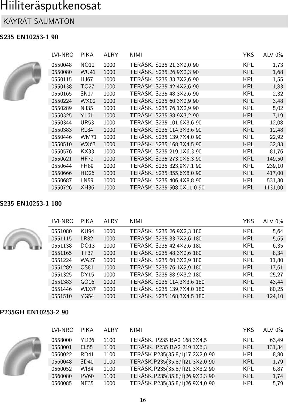 S235 48,3X2,6 90 KPL 2,32 0550224 WX02 1000 TERÄSK. S235 60,3X2,9 90 KPL 3,48 0550289 NJ35 1000 TERÄSK. S235 76,1X2,9 90 KPL 5,02 0550325 YL61 1000 TERÄSK.