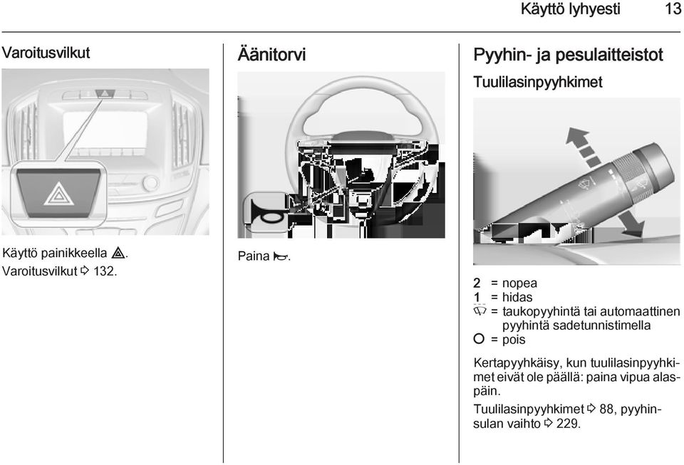 2 = nopea 1 = hidas P = taukopyyhintä tai automaattinen pyyhintä sadetunnistimella = pois