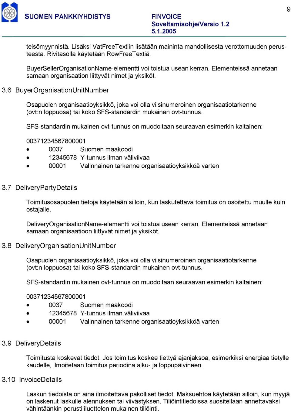 6 BuyerOrganisationUnitNumber Osapuolen organisaatioyksikkö, joka voi olla viisinumeroinen organisaatiotarkenne (ovt:n loppuosa) tai koko SFS-standardin mukainen ovt-tunnus.