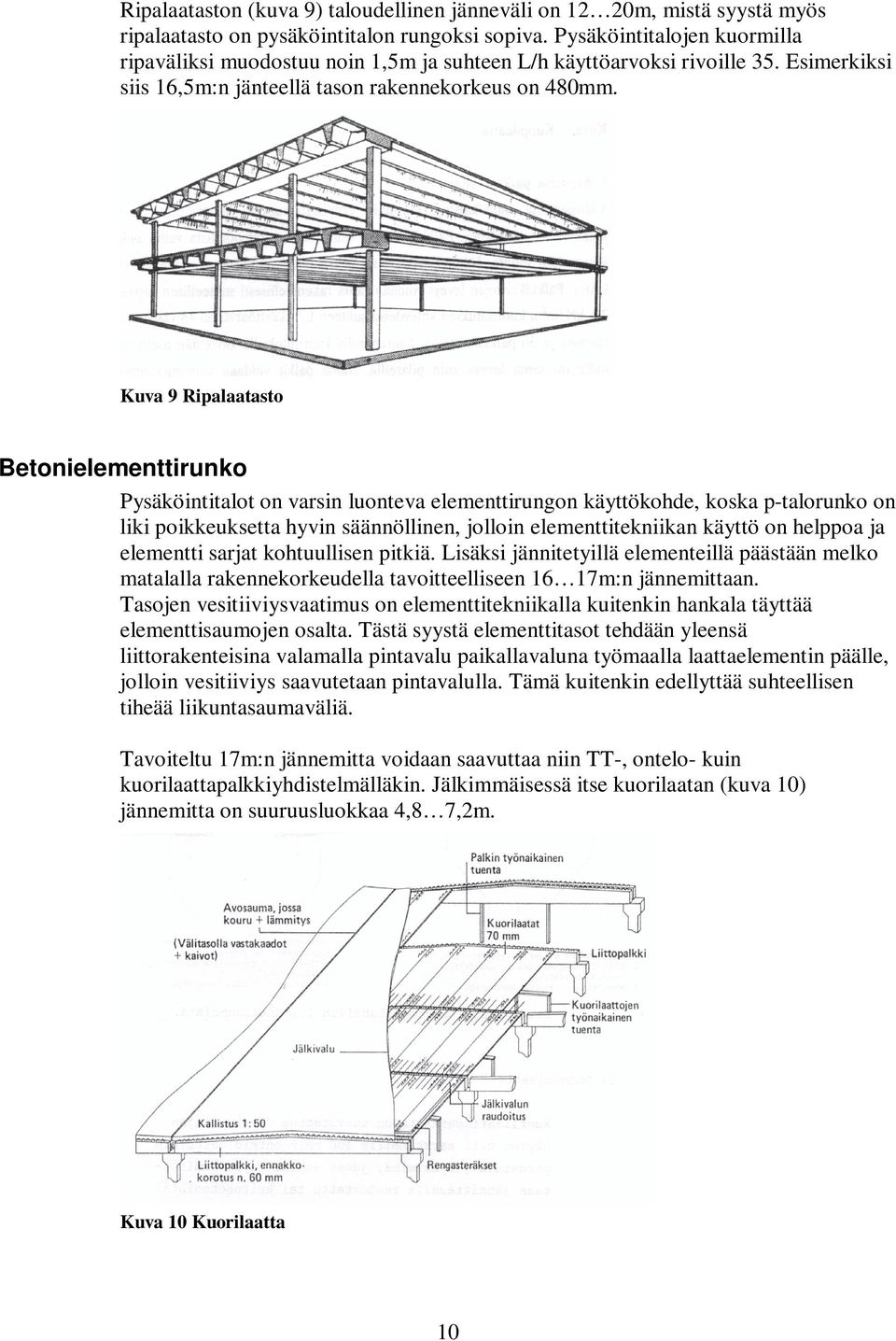 Kuva 9 Ripalaatasto Betonielementtirunko Pysäköintitalot on varsin luonteva elementtirungon käyttökohde, koska p-talorunko on liki poikkeuksetta hyvin säännöllinen, jolloin elementtitekniikan käyttö