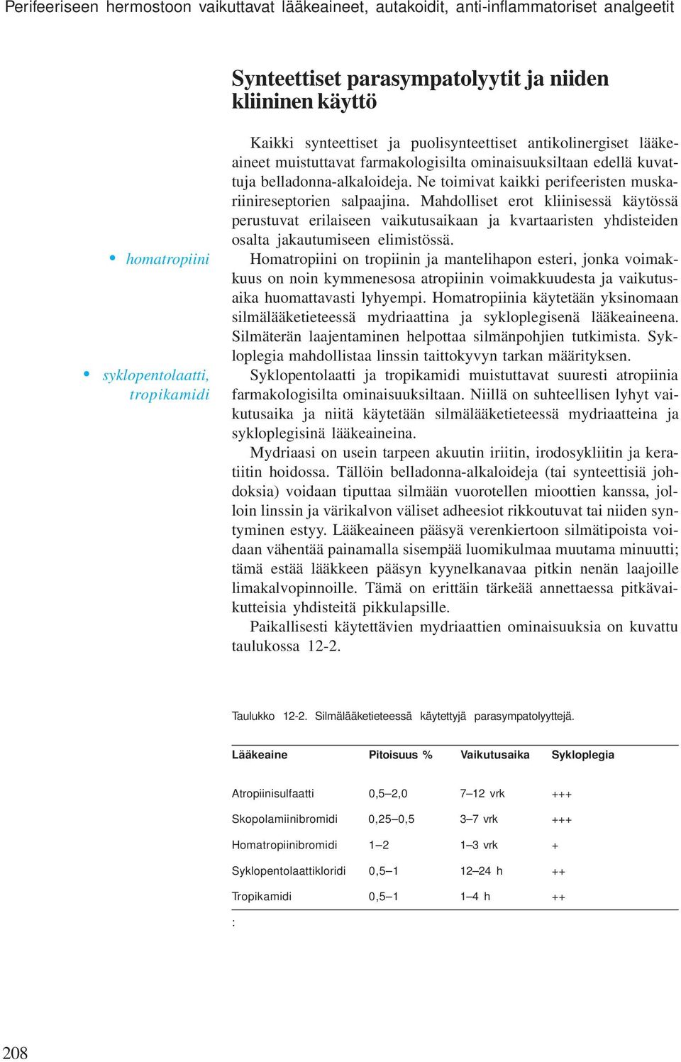 Ne toimivat kaikki perifeeristen muskariinireseptorien salpaajina.