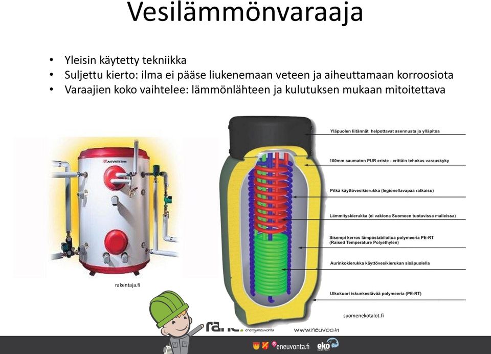 korroosiota Varaajien koko vaihtelee: lämmönlähteen ja