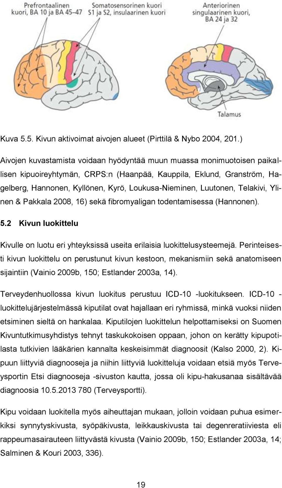 Luutonen, Telakivi, Ylinen & Pakkala 2008, 16) sekä fibromyaligan todentamisessa (Hannonen). 5.2 Kivun luokittelu Kivulle on luotu eri yhteyksissä useita erilaisia luokittelusysteemejä.