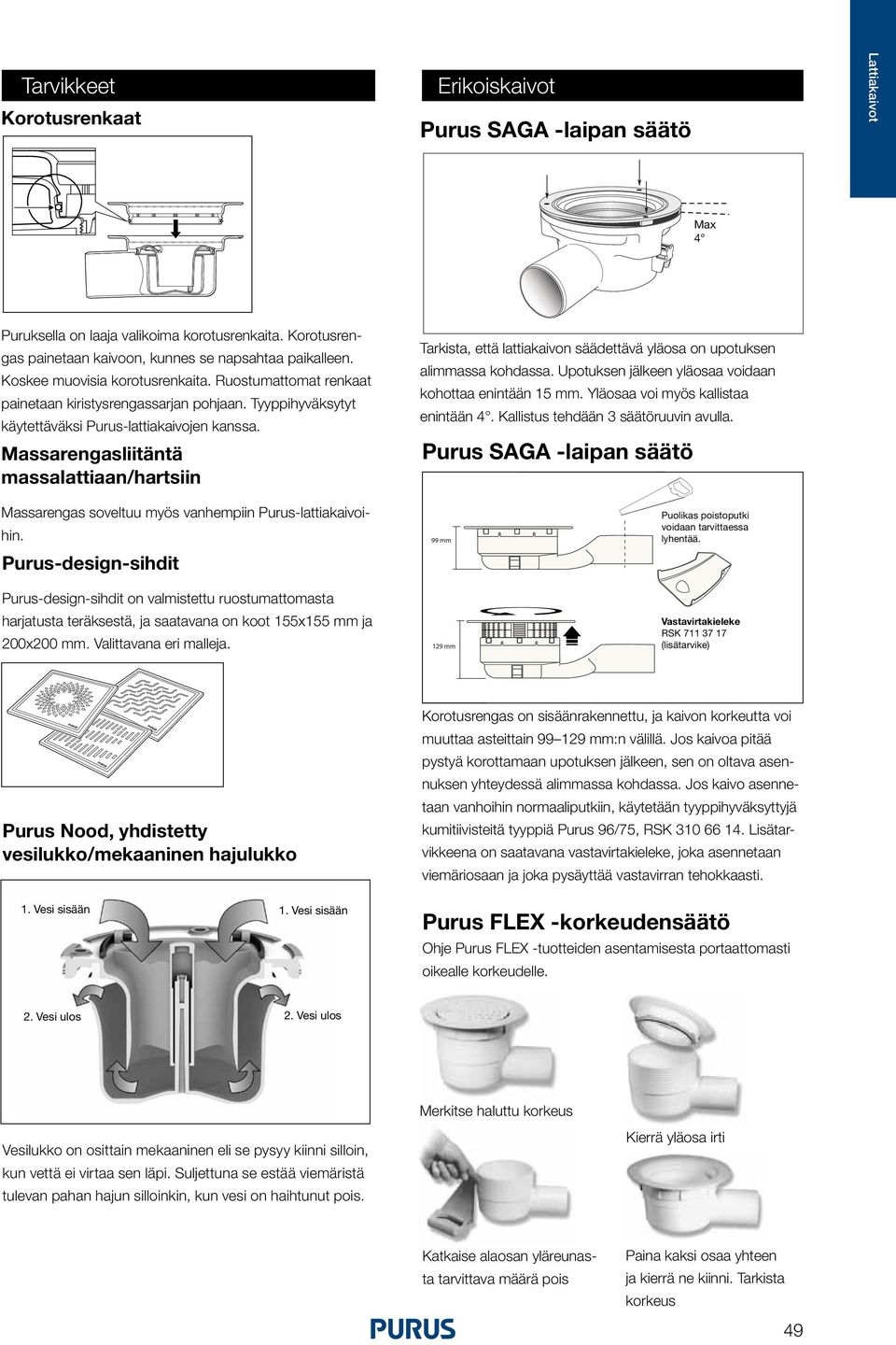 Massarengasliitäntä massalattiaan/hartsiin Massarengas soveltuu myös vanhempiin Purus-lattiakaivoihin.