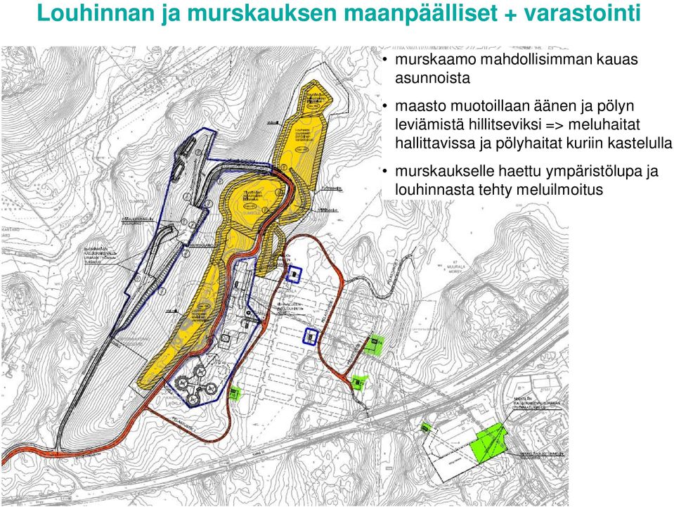 leviämistä hillitseviksi => meluhaitat hallittavissa ja pölyhaitat