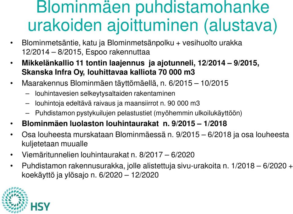 6/2015 10/2015 louhintavesien selkeytysaltaiden rakentaminen louhintoja edeltävä raivaus ja maansiirrot n.