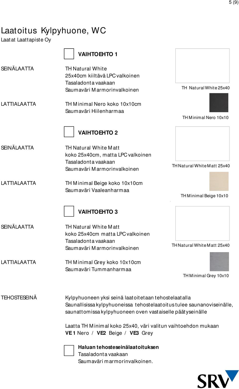 Beige koko 10x10cm Saumaväri Vaaleanharmaa TH NaturalWhite 25x40 TH Minimal Nero 10x10 TH Natural White Matt 25x40 TH Minimal Beige 10x10 SEINÄLAATTA LATTIALAATTA VAIHTOEHTO 3 TH Natural White Matt