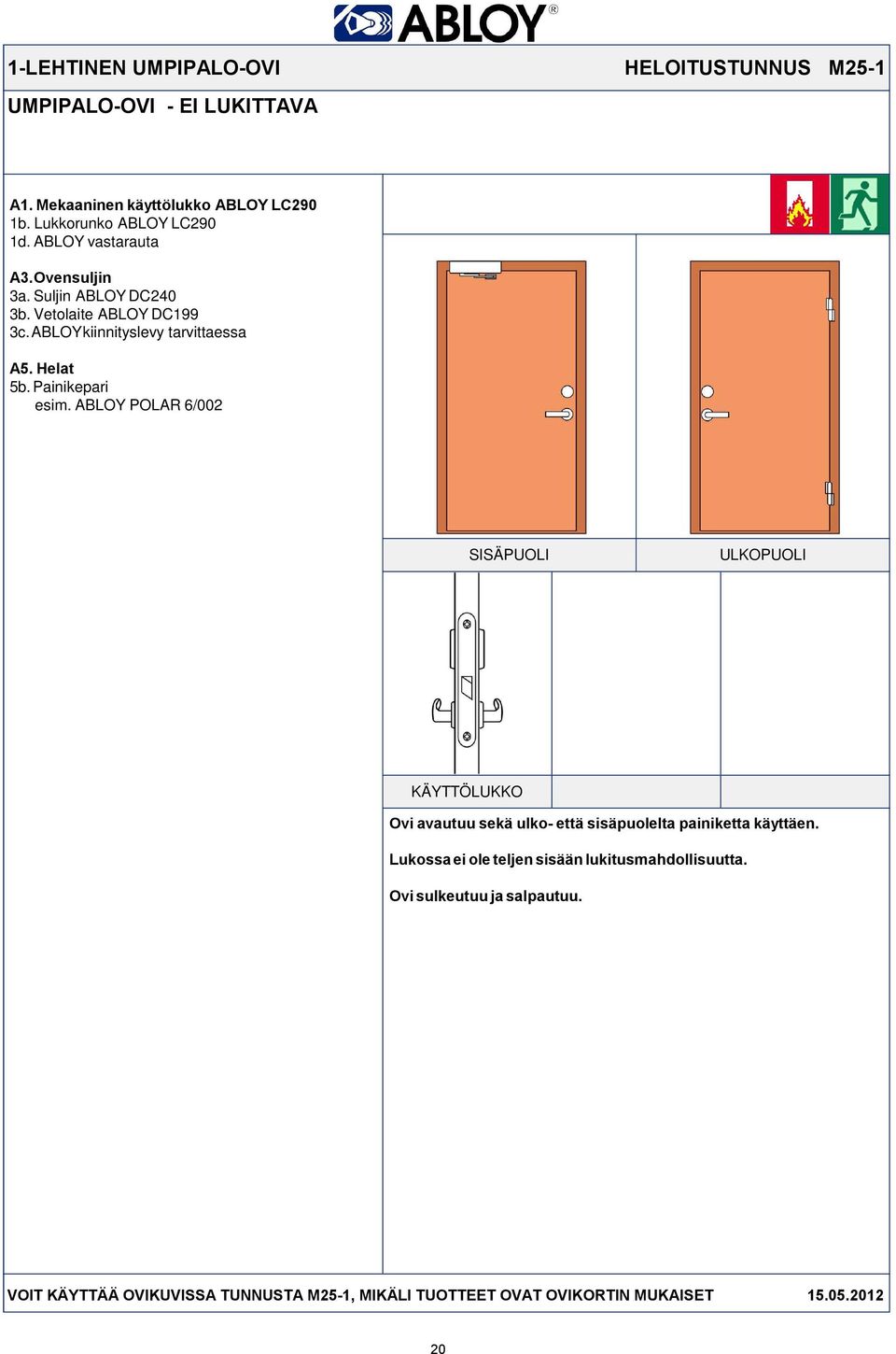 Painikepari esim. ABLOY POLAR 6/002 Ovi avautuu sekä ulko- että sisäpuolelta painiketta käyttäen.