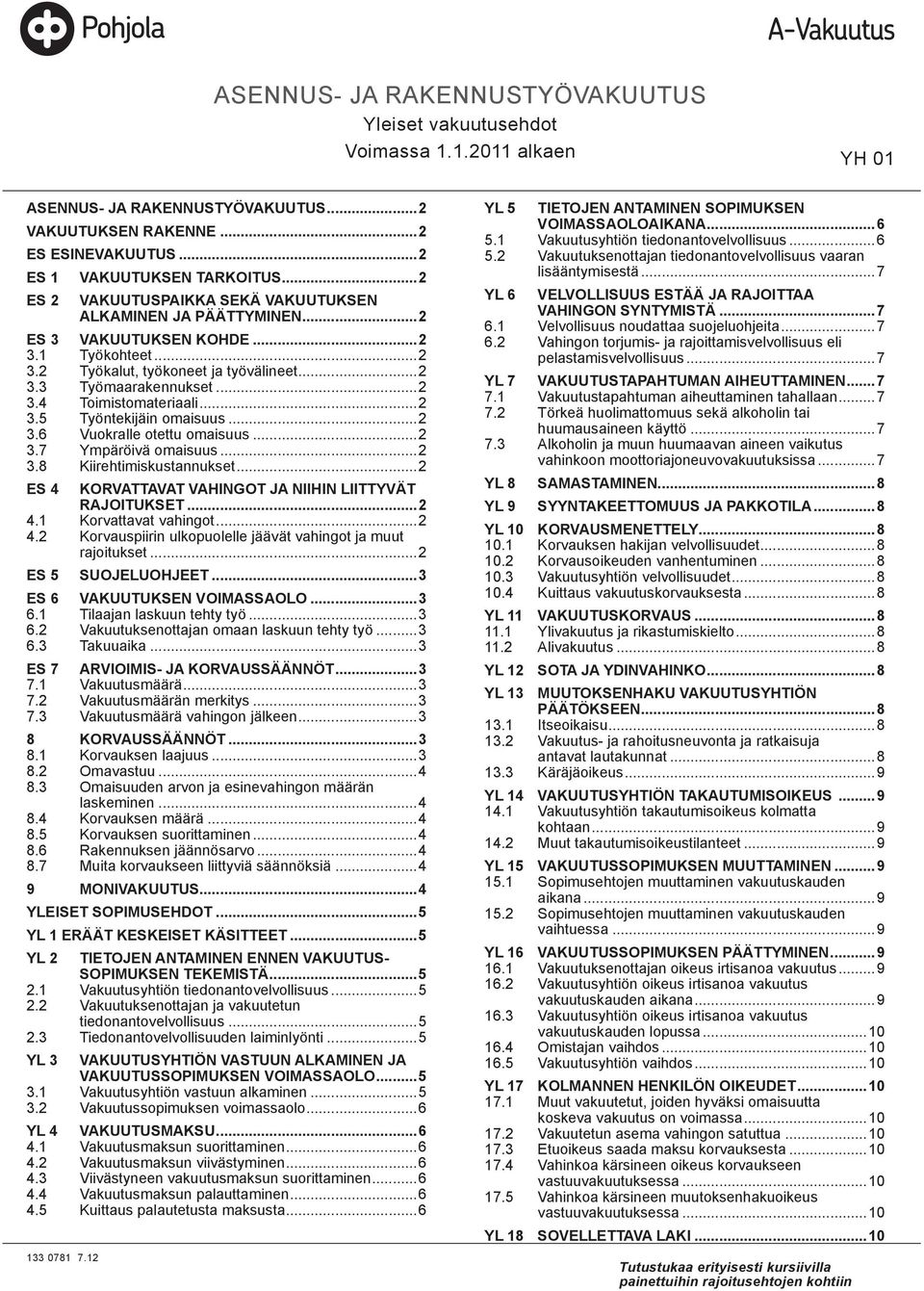 ..2 3.4 Toimistomateriaali...2 3.5 Työntekijäin omaisuus...2 3.6 Vuokralle otettu omaisuus...2 3.7 Ympäröivä omaisuus...2 3.8 Kiirehtimiskustannukset.