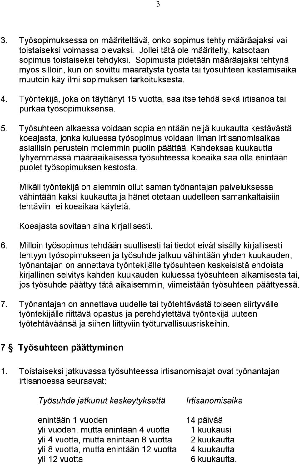 Työntekijä, joka on täyttänyt 15 vuotta, saa itse tehdä sekä irtisanoa tai purkaa työsopimuksensa. 5.