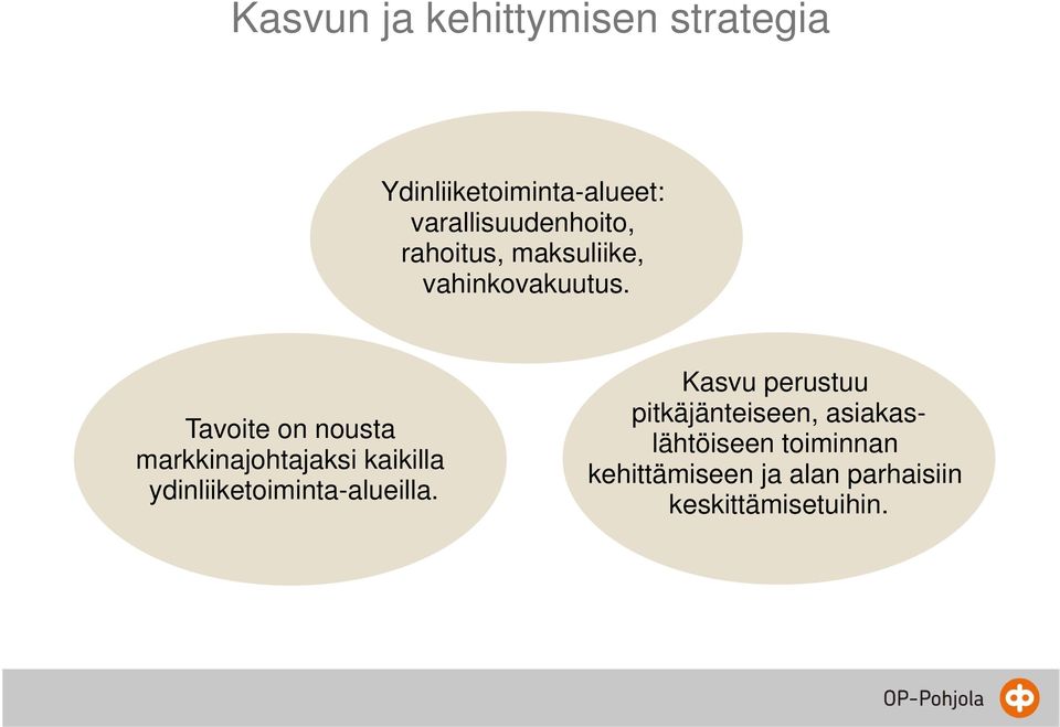 Tavoite on nousta markkinajohtajaksi kaikilla ydinliiketoiminta-alueilla.