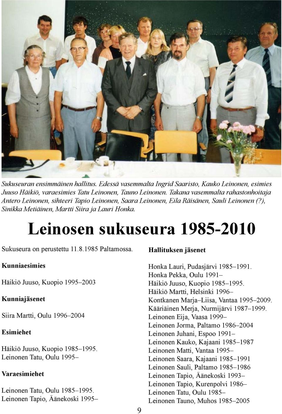 Leinosen sukuseura 1985-2010 Sukuseura on perustettu 11.8.1985 Paltamossa.
