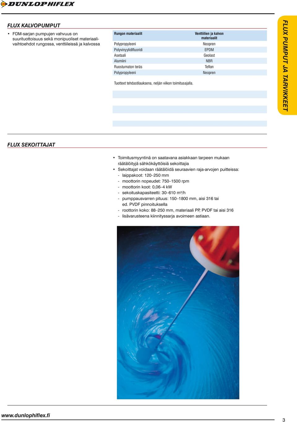 Venttiilien ja kalvon materiaalit Neopren EPDM Geolast NBR Teflon Neopren FLUX PUMPUT JA TARVIKKEET.