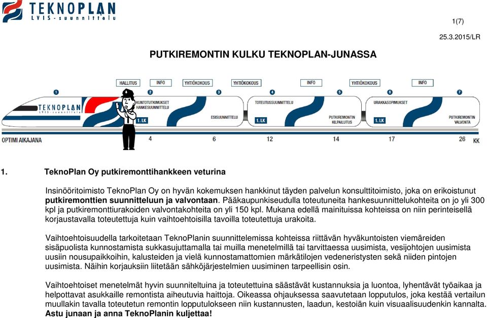 valvontaan. Pääkaupunkiseudulla toteutuneita hankesuunnittelukohteita on jo yli 300 kpl ja putkiremonttiurakoiden valvontakohteita on yli 150 kpl.