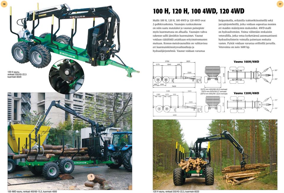 Kronos-metsävaunuihin on valittavissa eri kuormainkiinnitysvaihtoehtoja ja hydraulijärjestelmiä.