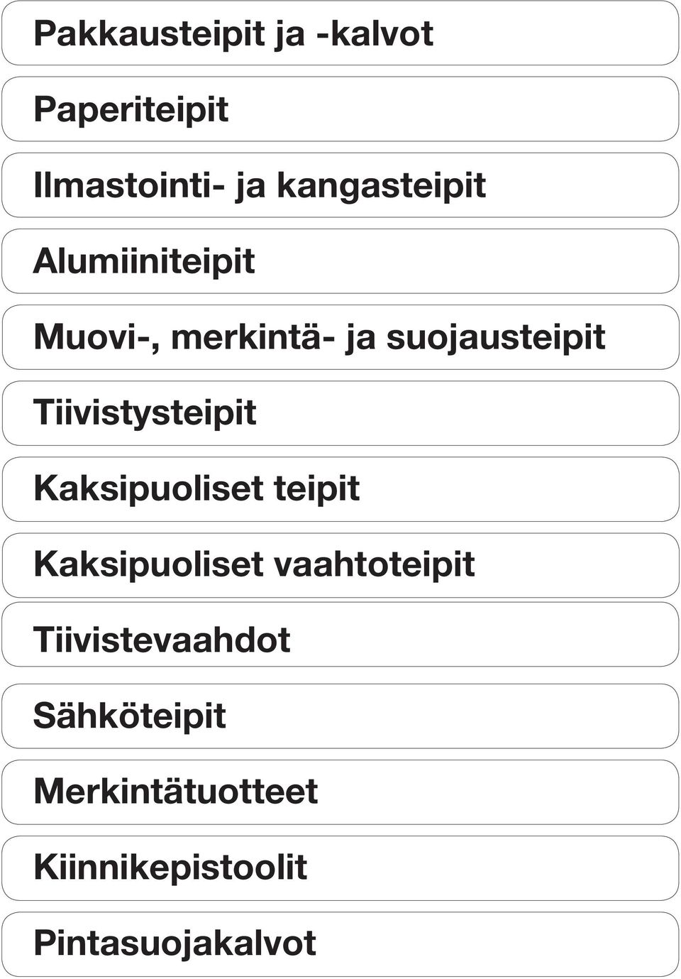 Tiivistysteipit Kaksipuoliset teipit Kaksipuoliset vaahtoteipit