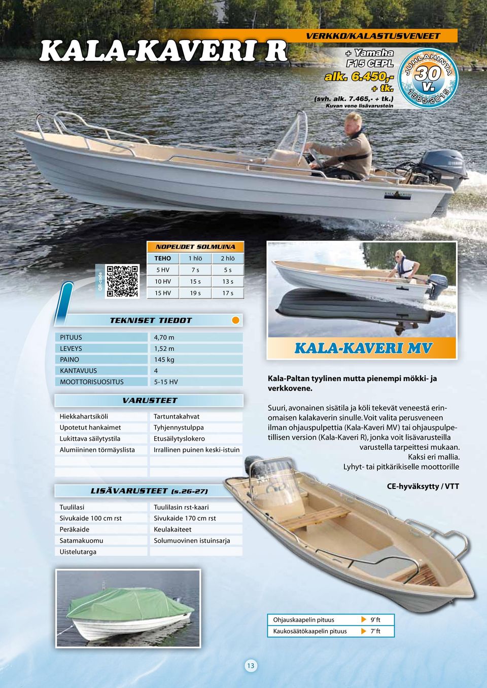 törmäyslista Irrallinen puinen keski-istuin LISÄ (s.26-27) KALA-KAVERI MV Kala-Paltan tyylinen mutta pienempi mökki- ja verkkovene.