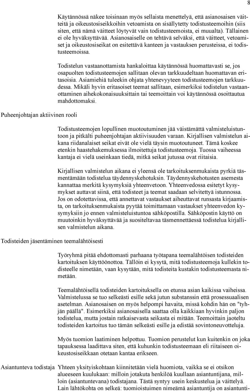 Asianosaiselle on tehtävä selväksi, että väitteet, vetoamiset ja oikeustosiseikat on esitettävä kanteen ja vastauksen perusteissa, ei todistusteemoissa.