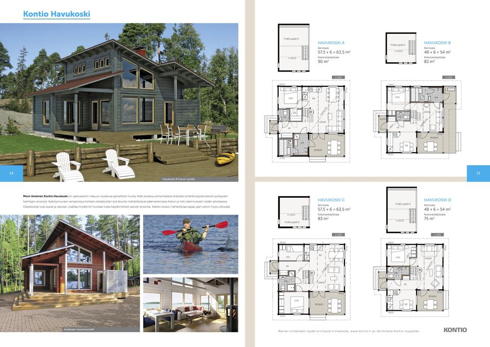48 + 6 = 54 m2 KKA (lh 95) 75 m2 kora tila kora tila 5700 5500 3200 3600 2500 kora tila 3200 5500 14 Havukoki B Future-tyylillä 3700 15 Moni-ilmeinen Kontio Havukoki on vaativaankin makuun oveltuva