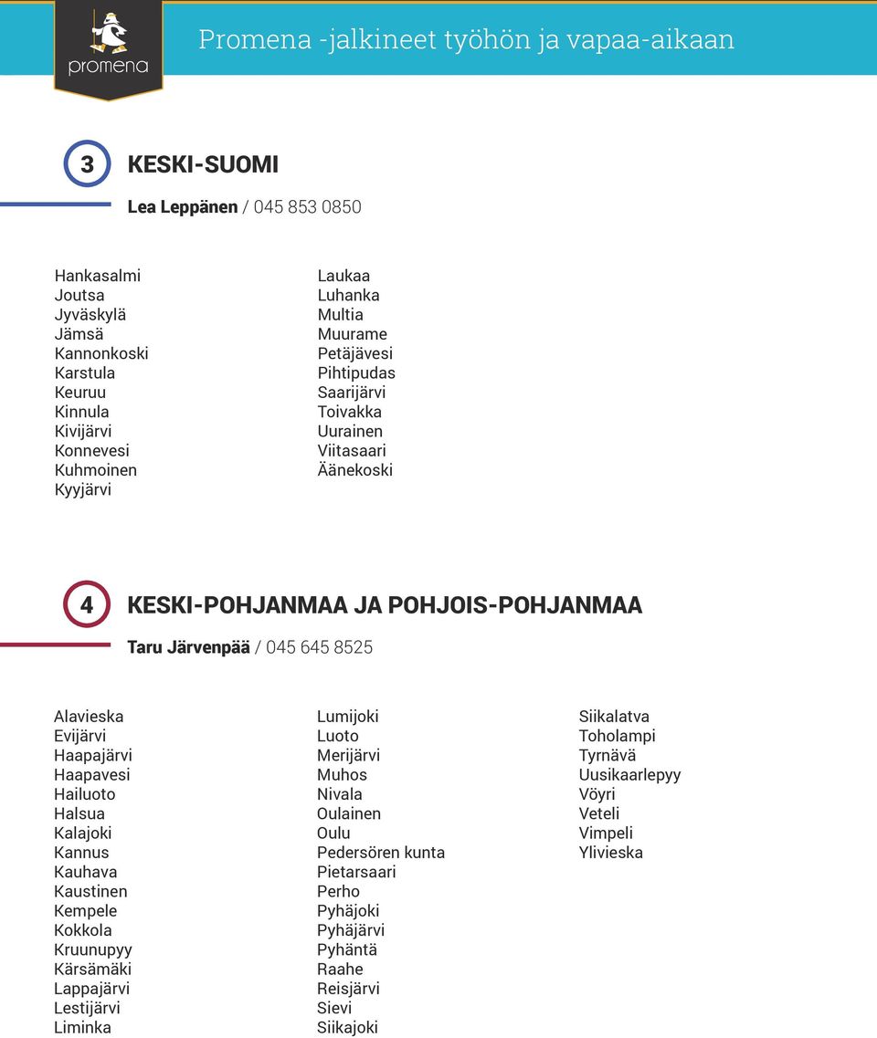 Haapajärvi Haapavesi Hailuoto Halsua Kalajoki Kannus Kauhava Kaustinen Kempele Kokkola Kruunupyy Kärsämäki Lappajärvi Lestijärvi Liminka Lumijoki Luoto Merijärvi Muhos Nivala