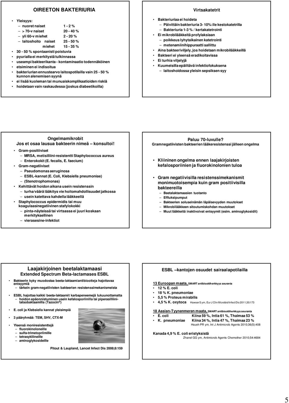 munuaiskomplikaatioiden riskiä hoidetaan vain raskaudessa (joskus diabeetikoilla) Virtsakatetrit Bakteriuriaa ei hoideta Päivittäin bakteriuria 3-10%:lle kestokatetrilla Bakteriuria 1-3 % /