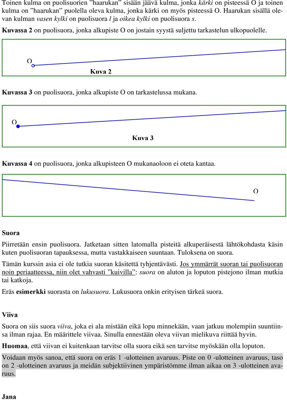 O Kuva 2 Kuvassa on puolisuora, jonka alkupiste O on tarkastelussa mukana. O Kuva Kuvassa 4 on puolisuora, jonka alkupisteen O mukanaoloon ei oteta kantaa. O Suora Piirretään ensin puolisuora.