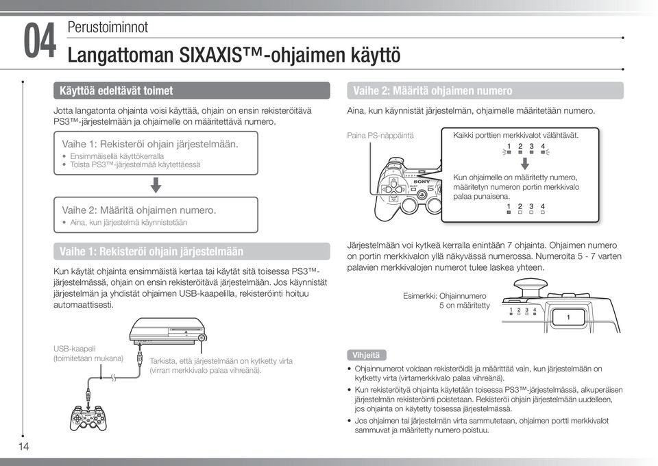 Aina, kun järjestelmä käynnistetään Vaihe 1: Rekisteröi ohjain järjestelmään Kun käytät ohjainta ensimmäistä kertaa tai käytät sitä toisessa PS3 järjestelmässä, ohjain on ensin rekisteröitävä