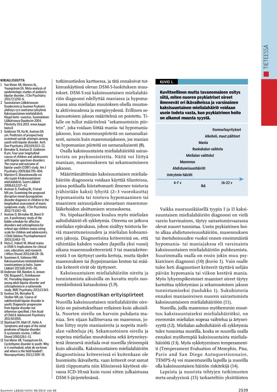 6.2013. www.kaypahoito.fi 3 Goldstein TR, Ha W, Axelson DA ym. Predictors of prospectively examined suicide attempts among youth with bipolar disorder. Arch Gen Psychiatry 2012;69:1113 22.