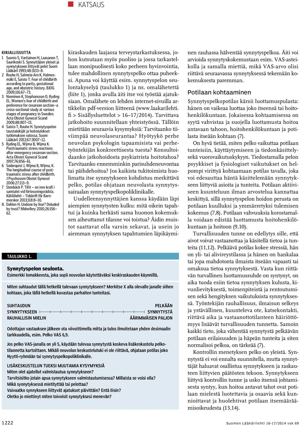 Women s fear of childbirth and preference for cesarean section--a cross-sectional study at various stages of pregnancy in Sweden. Acta Obstet Gynecol Scand 2009;88:807 13. 4 Saisto T, Rouhe H.