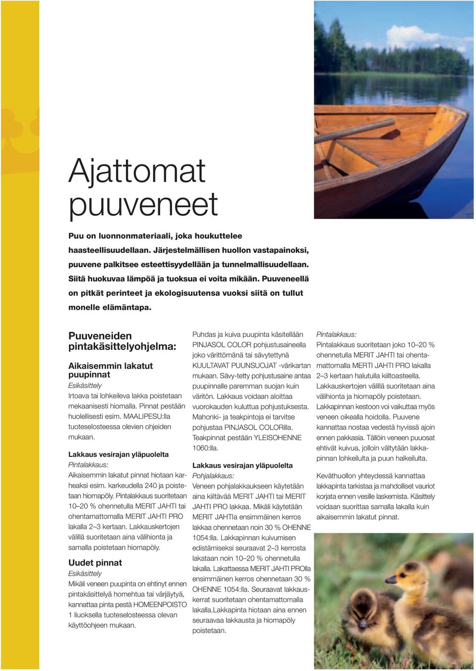 Puuveneiden pintakäsittelyohjelma: Aikaisemmin lakatut puupinnat Esikäsittely Irtoava tai lohkeileva lakka poistetaan mekaanisesti hiomalla. Pinnat pestään huolellisesti esim.