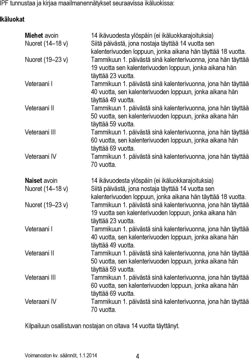 loppuun, jonka aikana hän täyttää 18 vuotta. Tammikuun 1. päivästä sinä kalenterivuonna, jona hän täyttää 19 vuotta sen kalenterivuoden loppuun, jonka aikana hän täyttää 23 vuotta. Tammikuun 1. päivästä sinä kalenterivuonna, jona hän täyttää 40 vuotta, sen kalenterivuoden loppuun, jonka aikana hän täyttää 49 vuotta.