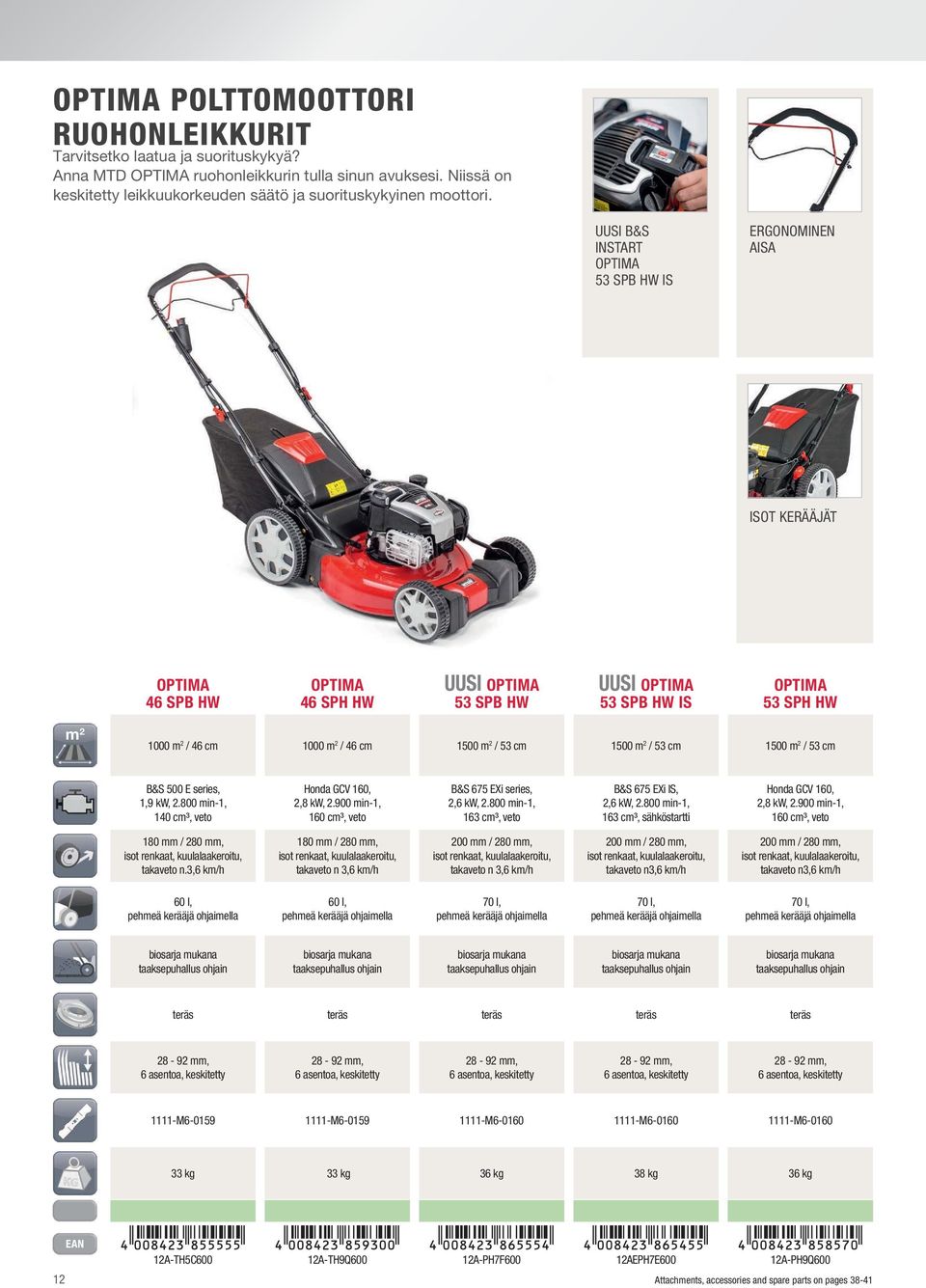 UUSI B&S INSTART OPTIMA 53 SPB HW IS ERGONOMINEN AISA ISOT KERÄÄJÄT OPTIMA 46 SPB HW OPTIMA 46 SPH HW UUSI OPTIMA 53 SPB HW UUSI OPTIMA 53 SPB HW IS OPTIMA 53 SPH HW m 2 1000 m 2 / 46 cm 1000 m 2 /