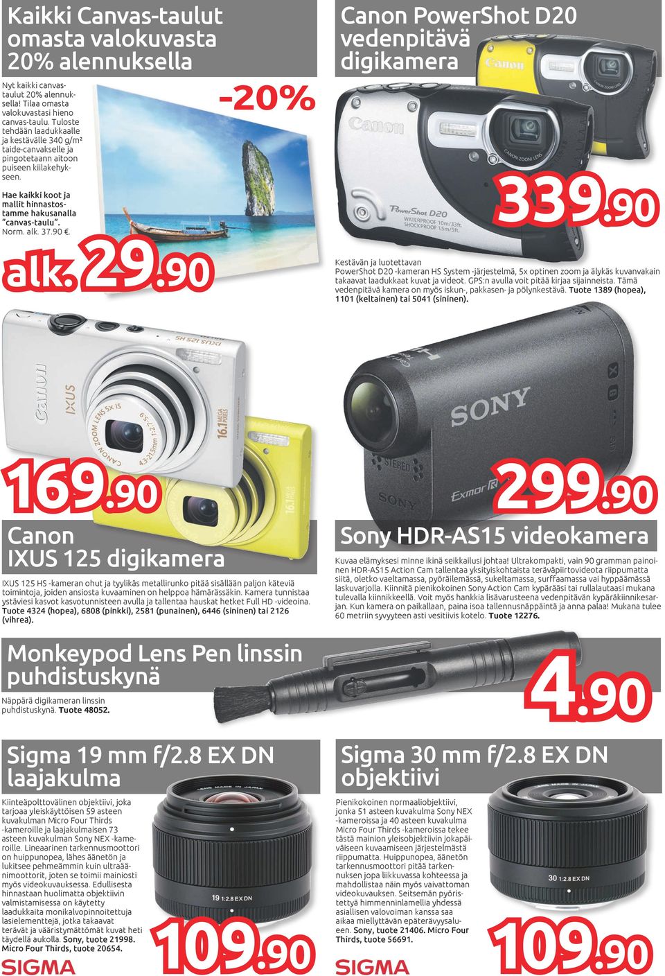 -20% Canon PowerShot D20 vedenpitävä digikamera 339.90 alk. 29.
