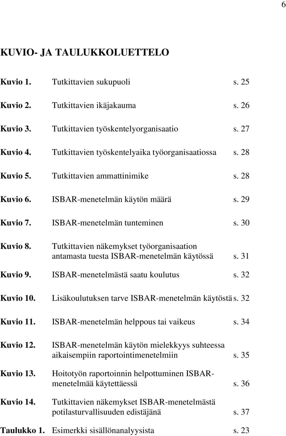 Tutkittavien näkemykset työorganisaation antamasta tuesta ISBAR-menetelmän käytössä s. 31 Kuvio 9. ISBAR-menetelmästä saatu koulutus s. 32 Kuvio 10. Lisäkoulutuksen tarve ISBAR-menetelmän käytöstä s.