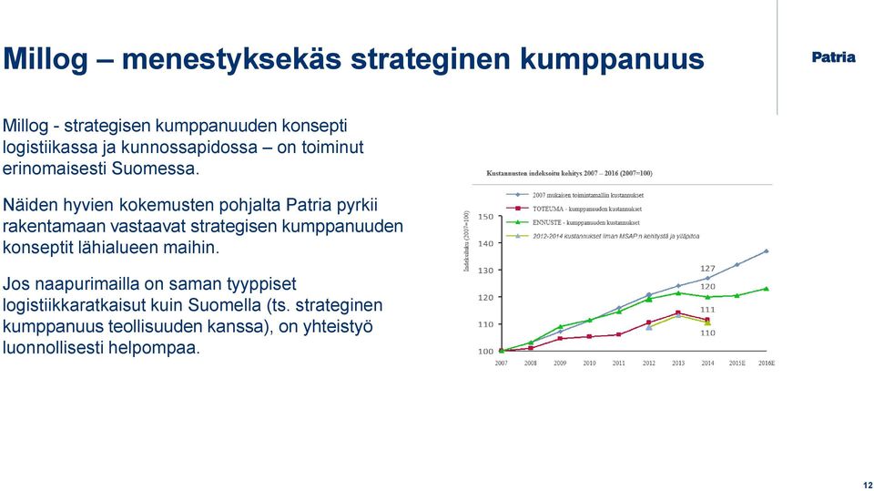 Näiden hyvien kokemusten pohjalta Patria pyrkii rakentamaan vastaavat strategisen kumppanuuden konseptit