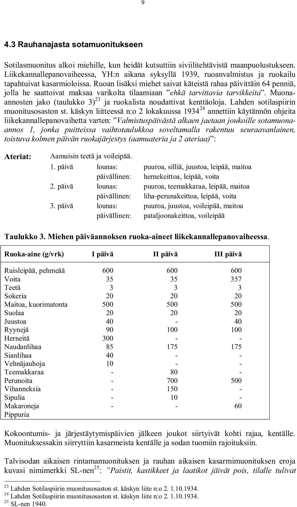 Ruoan lisäksi miehet saivat käteistä rahaa päivittäin 64 penniä, jolla he saattoivat maksaa varikolta tilaamiaan ehkä tarvittavia tarvikkeita.