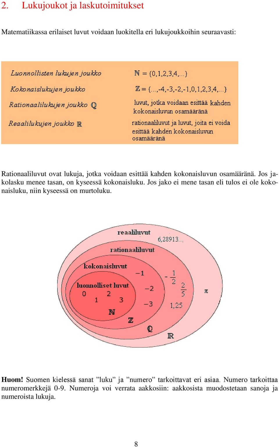 Jos jako ei mene tasan eli tulos ei ole kokonaisluku, niin kyseessä on murtoluku. Huom!