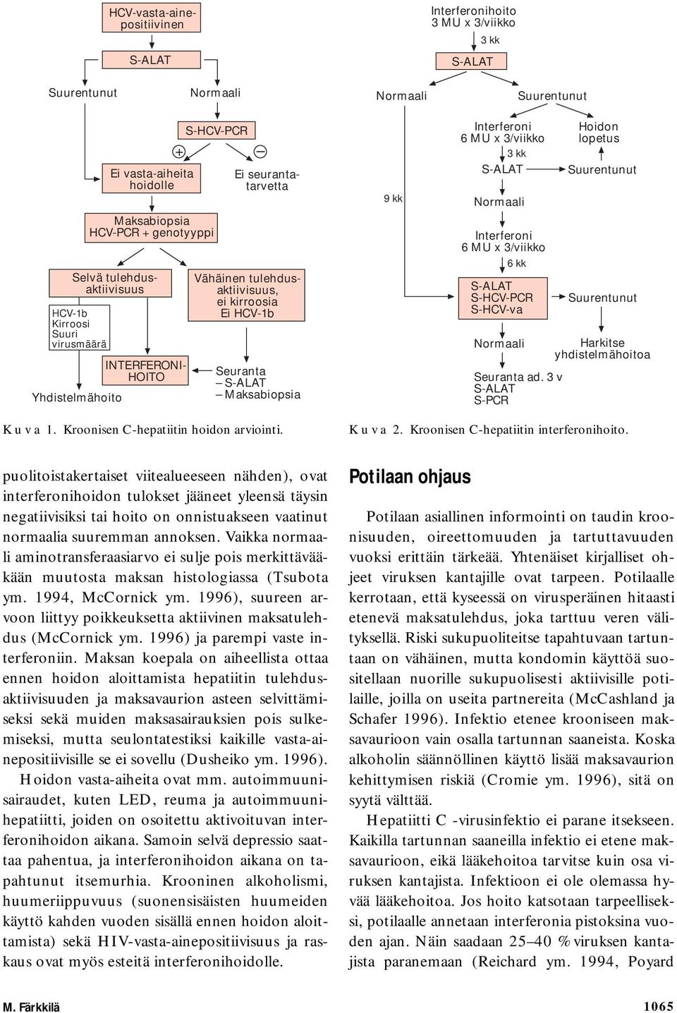 3/viikko 3 kk Normaali Interferoni 6 MU x 3/viikko 6 kk S-HCV-PCR S-HCV-va Normaali Seuranta ad. 3 v S-PCR Hoidon lopetus Suurentunut Suurentunut Harkitse yhdistelmähoitoa K u v a 1.