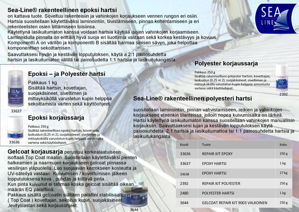 Käytettynä lasikuitumaton kanssa voidaan hartsia käyttää isojen vahinkojen korjaamiseen. Laminoidulla pinnalla on erittäin hyvä suoja eri liuottimia vastaan sekä korkea kestävyys ja kovuus.