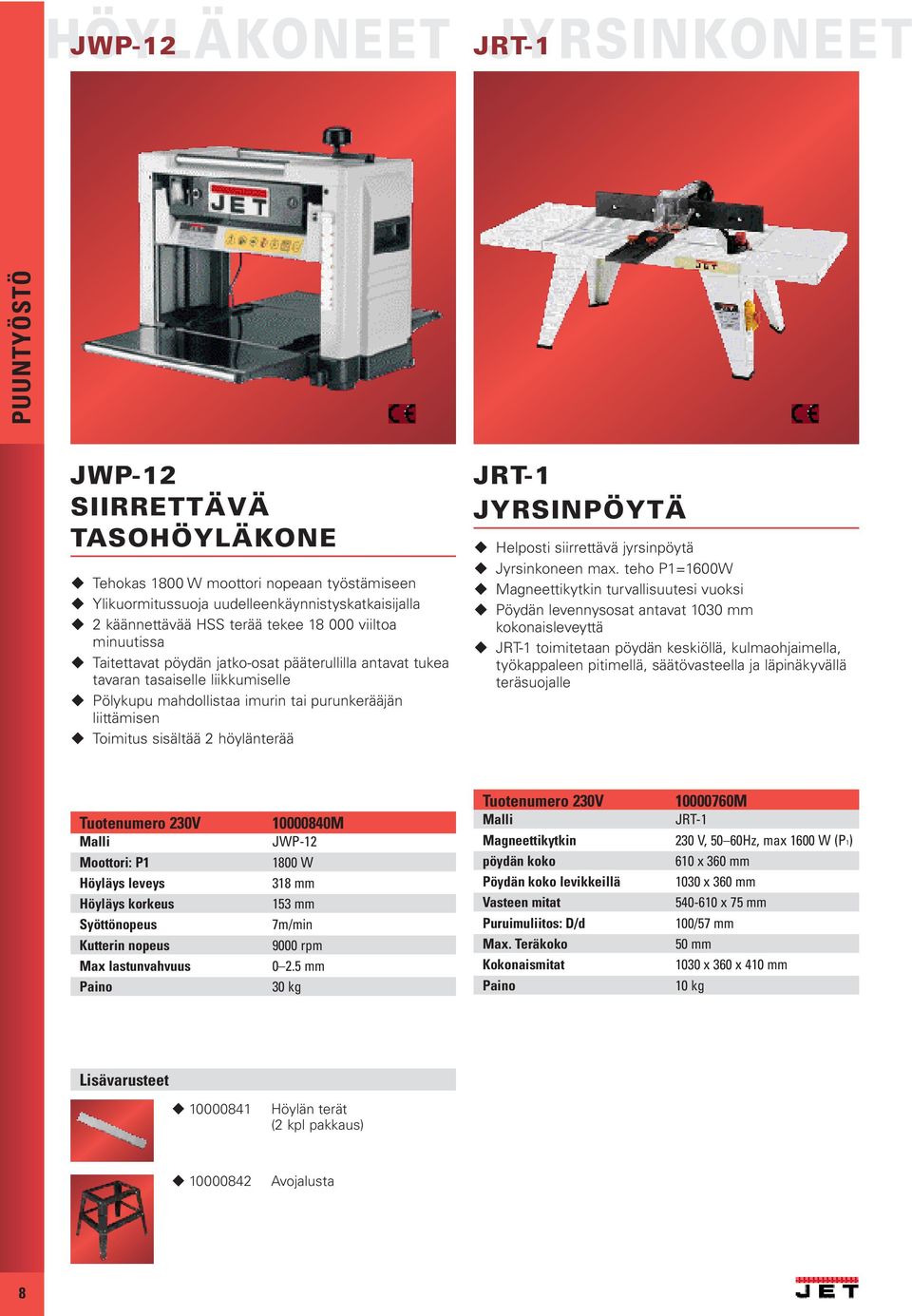 höylänterää JRT-1 JYRSINPÖYTÄ Helposti siirrettävä jyrsinpöytä Jyrsinkoneen max.