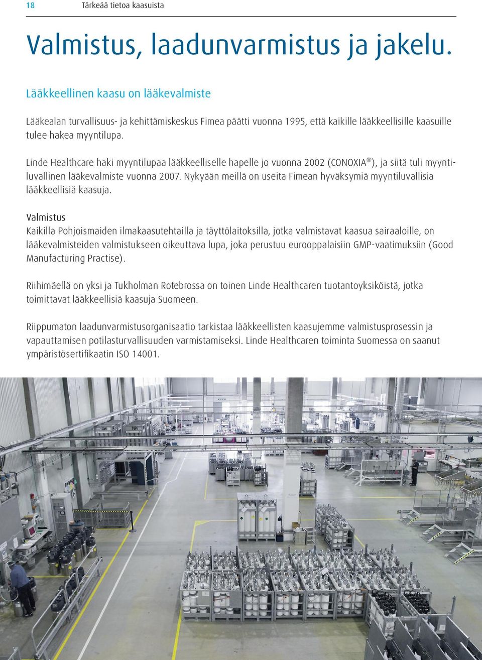 Linde Healthcare haki myyntilupaa lääkkeelliselle hapelle jo vuonna 2002 (CONOXIA ), ja siitä tuli myyntiluvallinen lääkevalmiste vuonna 2007.