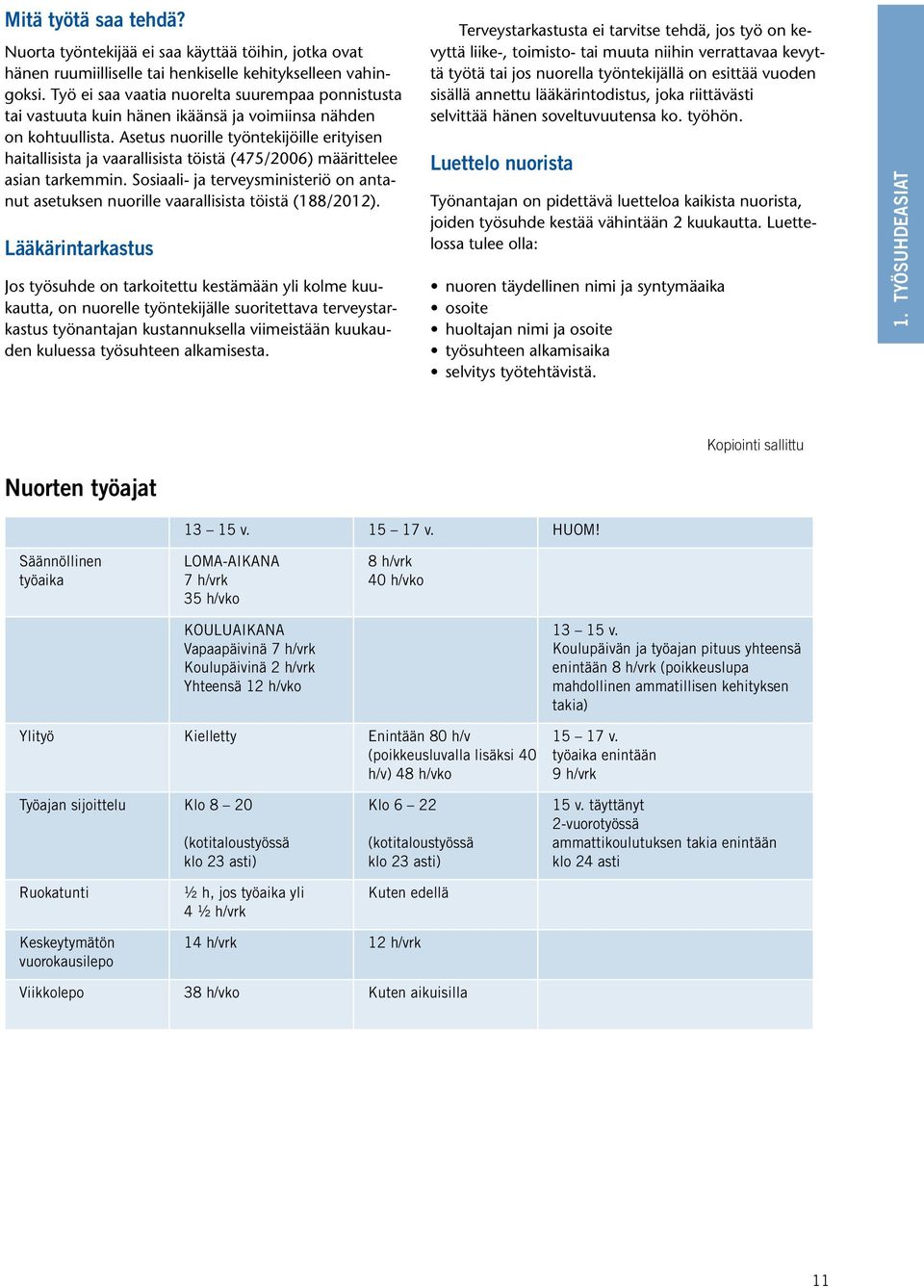 Asetus nuorille työntekijöille erityisen haitallisista ja vaarallisista töistä (475/2006) määrittelee asian tarkemmin.